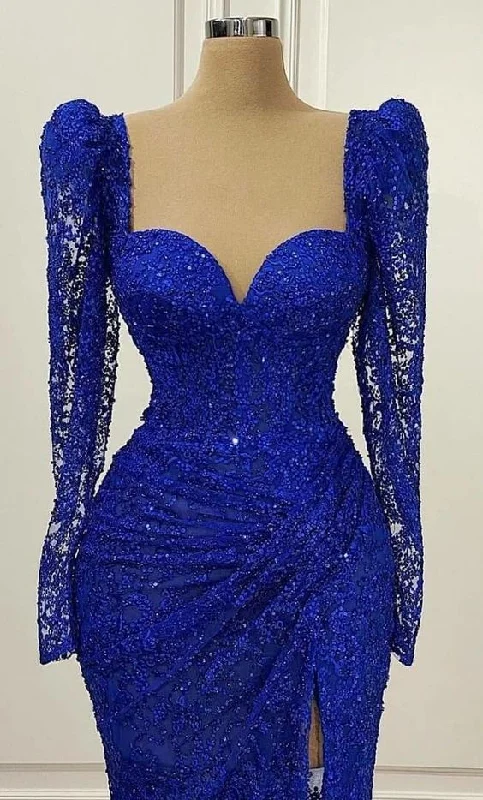 Romantic Evening Gown Royal Blue Vintage Prom Dress Long Sleeves Evening Dress,DS5015 Romantic Evening Gown Royal Blue Vintage Prom Dress Long Sleeves Evening Dress,DS5015