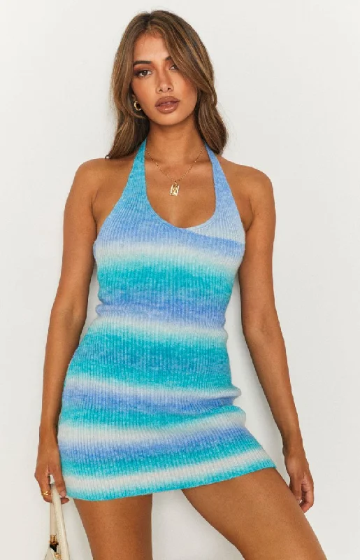 Dainty Chiffon Dress Rylie Spacedye Halter Dress Blue