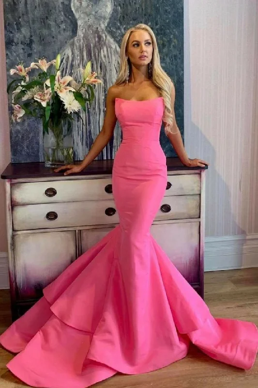 Satin Draped Gown Satin Mermaid Prom Dress With Unique Strapless Neckline,DS5106