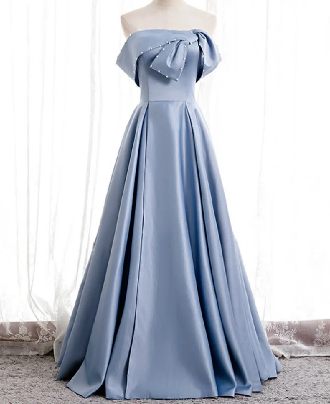 Modest Chiffon Dress Satin Strapless Pearls Long Prom Dress,DP24594