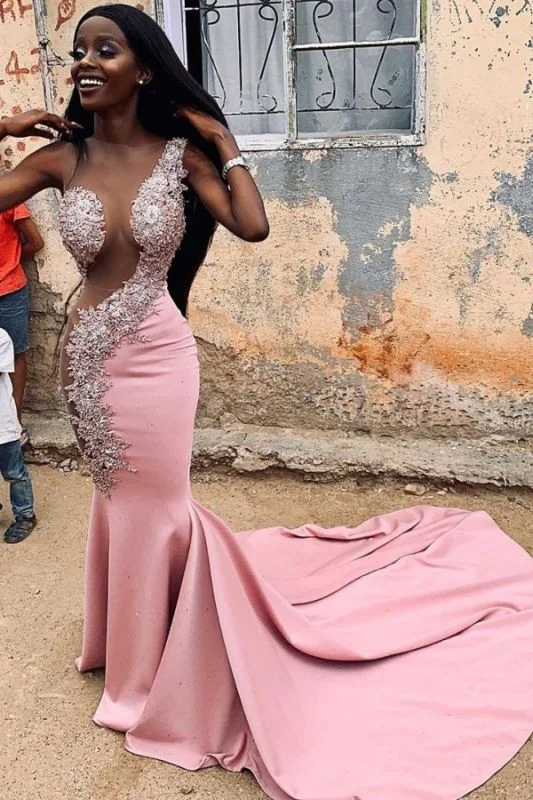 Polka Dot Gown See Through Tulle Sexy Pink Prom Dresses Cheap | Beads Appliques Mermaid Sleeveless Long Evening Gowns,DS5044 Polka Dot Gown See Through Tulle Sexy Pink Prom Dresses Cheap | Beads Appliques Mermaid Sleeveless Long Evening Gowns,DS5044