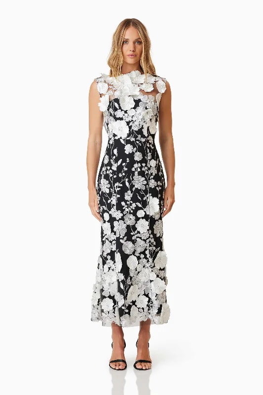 One-Shoulder Satin Dress Selene Cocktail Midi Dress Black