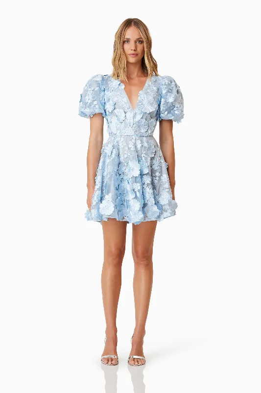 Fancy Beaded Gown Selene Floral Mini Dress In Blue
