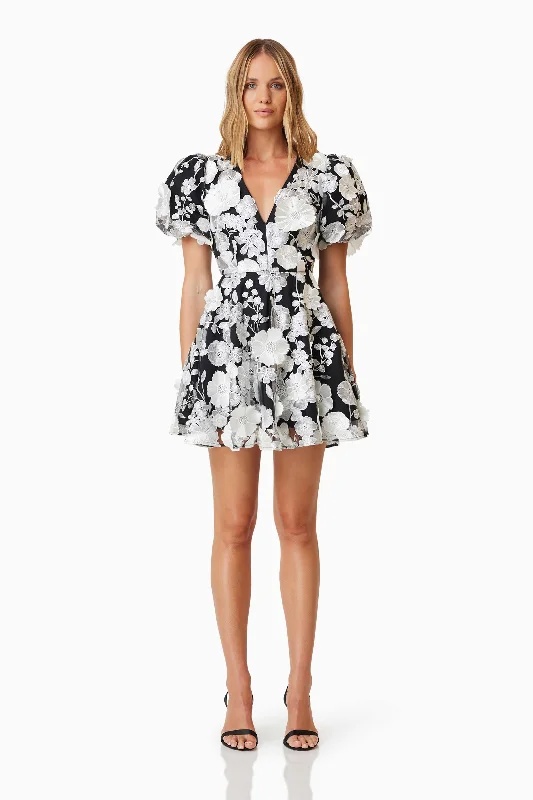 Sophisticated Party Dress Selene Floral Mini Dress In Black
