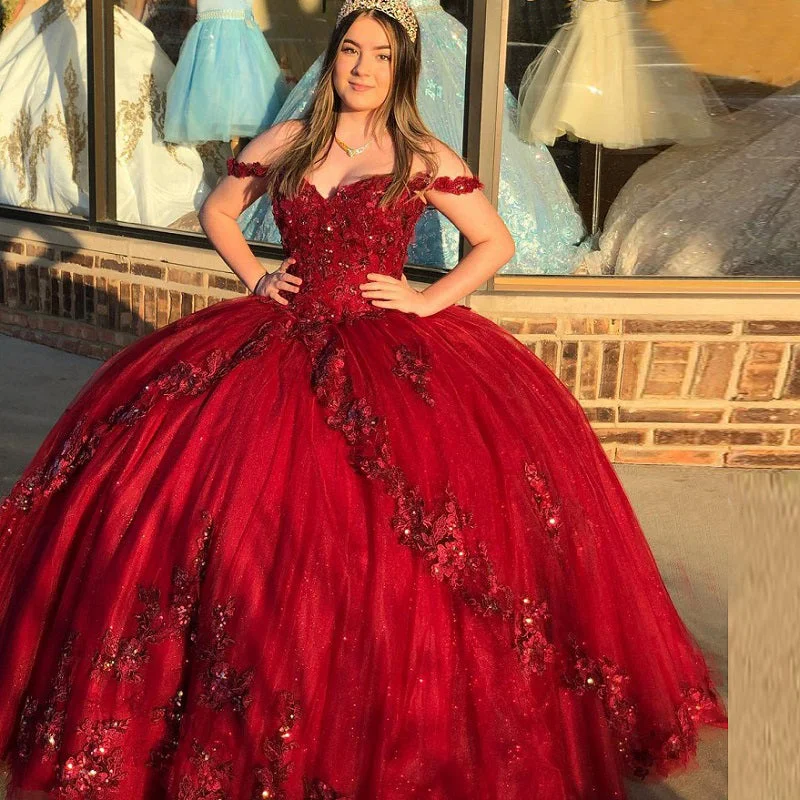 Off-White Gown Spark Princess Quinceanera Dress Appliques Flowers Corset Back Ball Gown Party Sweet 16 Prom Gowns,DS4395