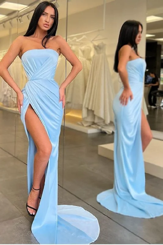Figure-Flattering Gown strapless sky-blue prom gown with ruched bodiceProm Dresses Most Beautiful Wedding Dresses Boho Wedding,DS5124 Figure-Flattering Gown strapless sky-blue prom gown with ruched bodiceProm Dresses Most Beautiful Wedding Dresses Boho Wedding,DS5124