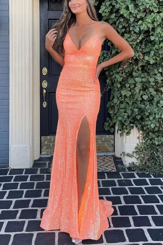 Floral Embroidery Dress Stunning Straps Sequined Mermaid Long Prom Dress,WD5749