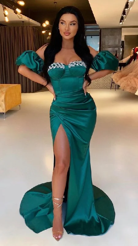 Rhinestone Embellished Dress Sweetheart Pleats High Split Long Formal Evening Dress,DS5131