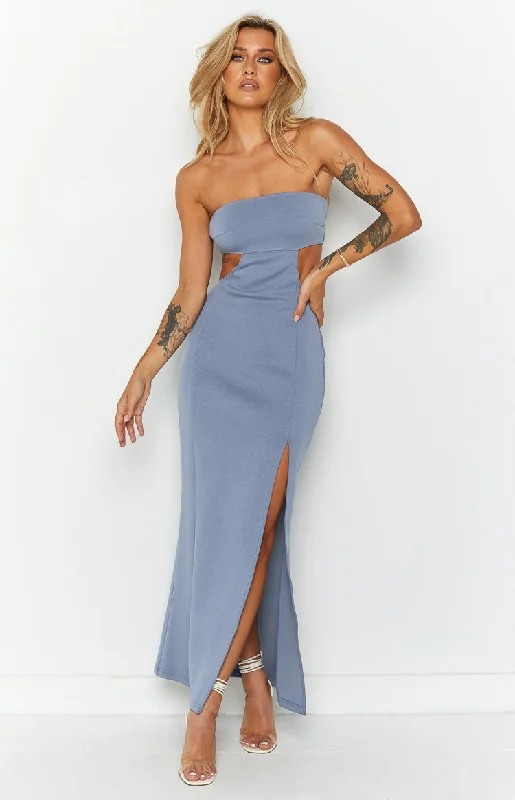 Rhinestone Embellished Dress Sylvie Blue Strapless Maxi Dress