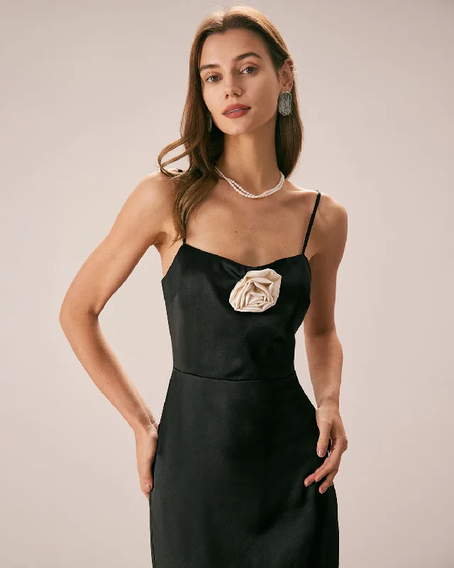 Sweetheart Neckline Dress The Black Rosette Satin Strap Maxi Dress