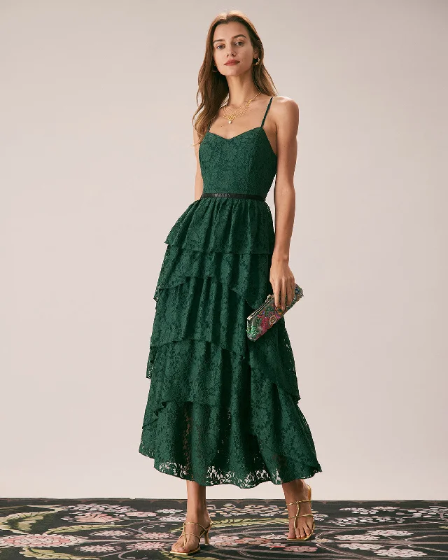 Stunning Applique Dress The Green Sweetheart Neck Lace Maxi Dress