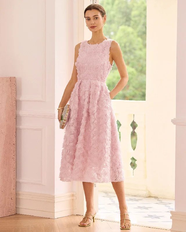 Red Carpet Dress The Pink Round Neck Backless Midi Dress