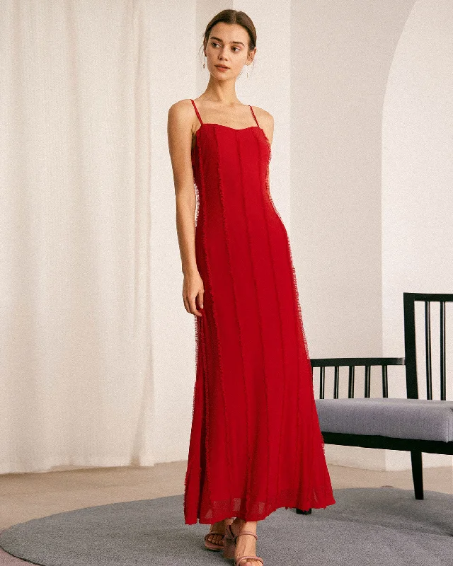 Open Back Dress The Red Sweetheart Neck Ruffle Slip Maxi Dress
