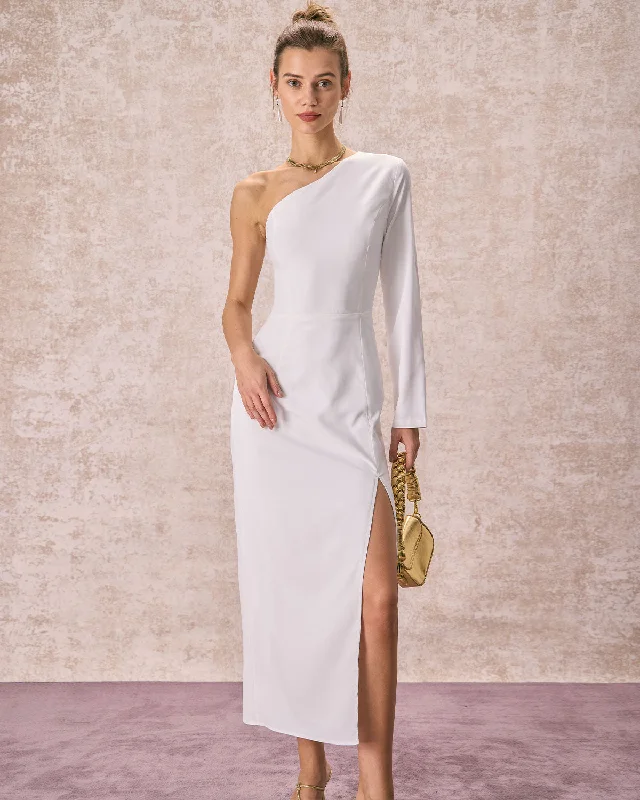 Sweetheart Neckline Dress The White One Shoulder Slit Maxi Dress