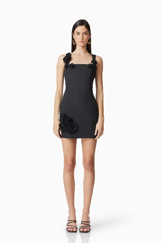 Party Ready Dress Trompe 3D Floral Mini Dress Black