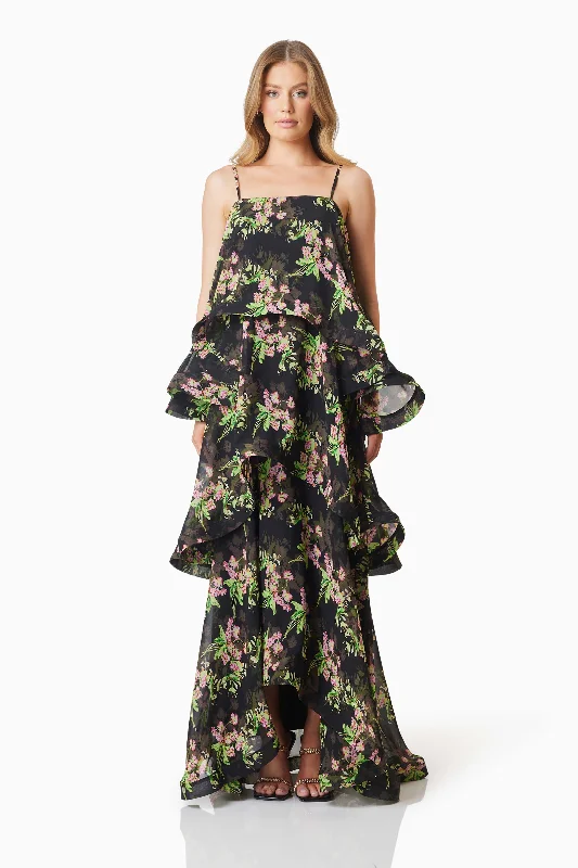 Sophisticated Gown Ula Tiered Maxi Dress Black