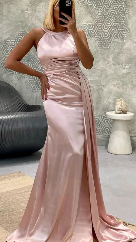 Formal Red Dress Light Pink Elegant Sleeveless Satin Long Prom Dress,DP751