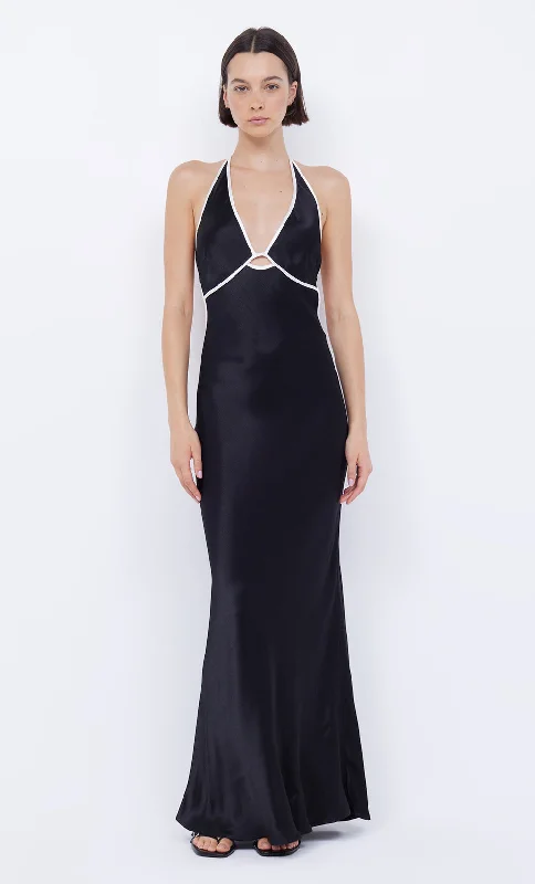 Artistic Embroidered Dress ZARIAH HALTER DRESS - BLACK/IVORY
