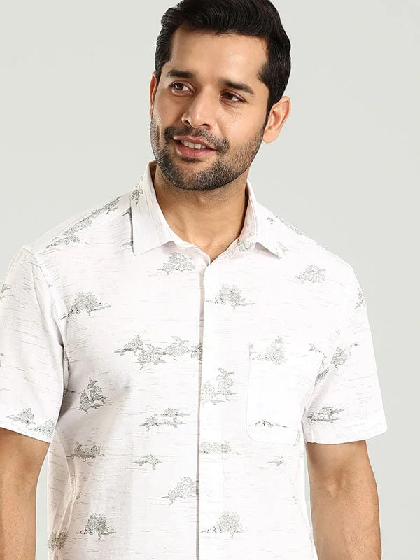 Business Casual Men Printed Half Sleeve Cotton Blend Shirt