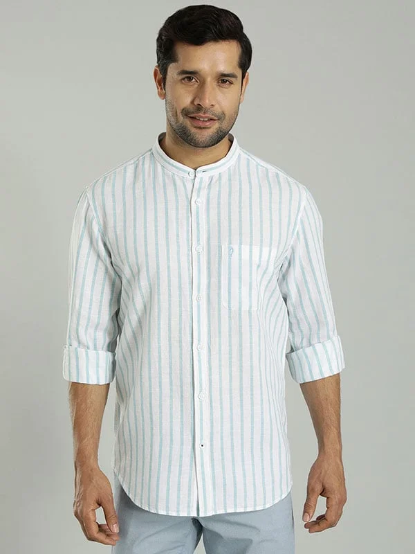 Rugged Streetwear Men Striped Full Sleeve Cotton Blend Shirt