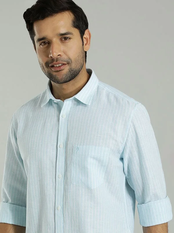 Distressed Denim Men Striped Full Sleeve Cotton Blend Shirt