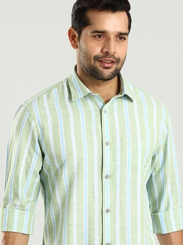 Cottagecore Fashion Men Striped Full Sleeve Cotton Blend Shirt