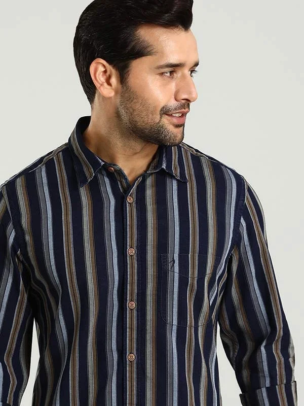 Graphic Streetwear Men Striped Full Sleeve Cotton Shirt