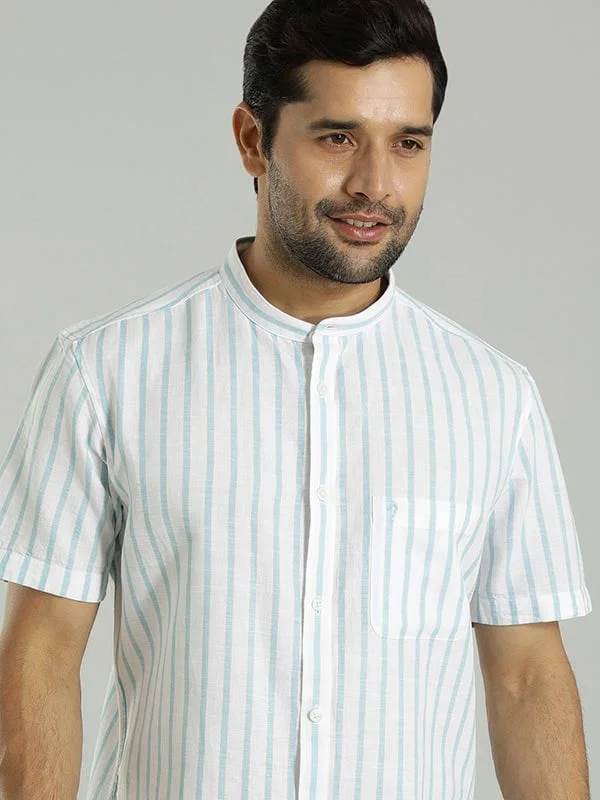 Monochrome Streetwear Men Striped Half Sleeve Cotton Blend Shirt