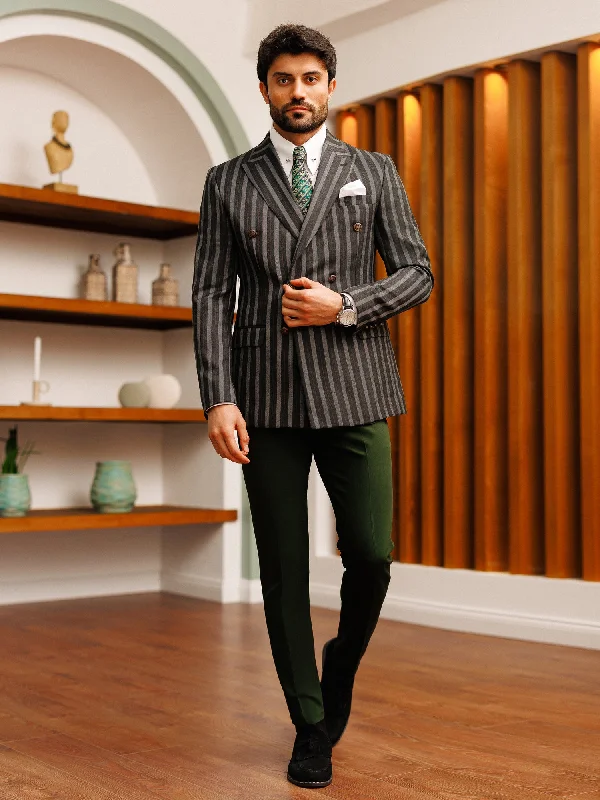Festival Outfit Black Striped Double Breasted Blazer