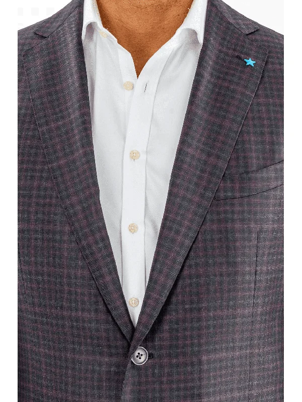 Sporty Chic Blujacket Mens Gray & Purple Plaid Reda Wool Regular Fit Blazer Sportcoat Sporty Chic Blujacket Mens Gray & Purple Plaid Reda Wool Regular Fit Blazer Sportcoat