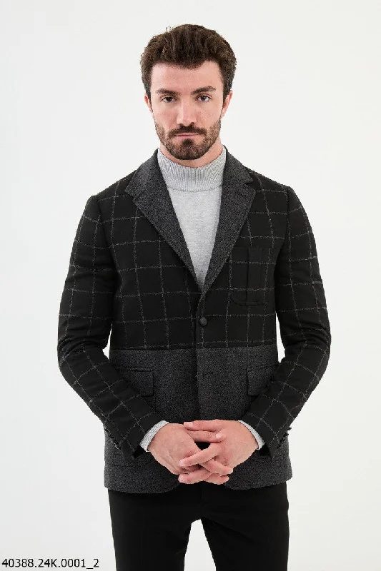 Chic Minimalist Bojoni Belmonte Slim Fit Black Plaid Blazer