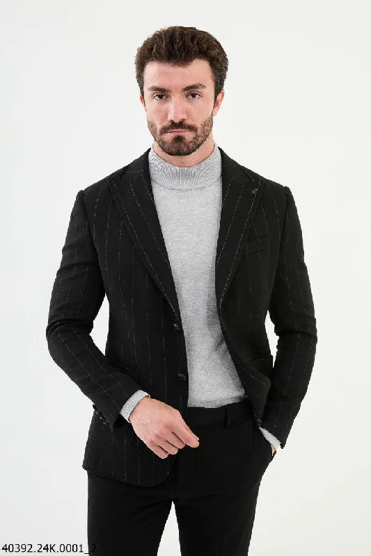Luxury Streetwear Bojoni Belmonte Slim Fit Black Striped Blazer