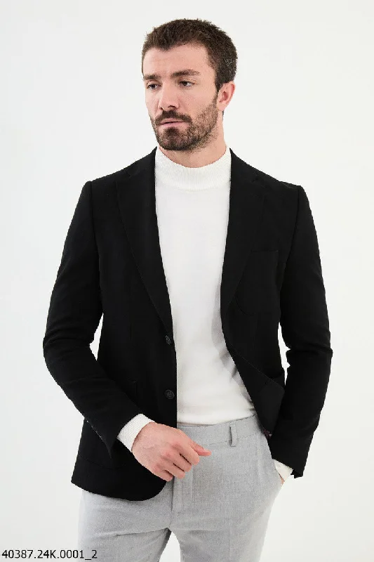 Rugged Streetwear Bojoni Belmonte Slim Fit Black Wool Blazer