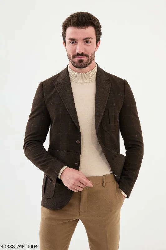 Modern Utility Bojoni Belmonte Slim Fit Brown Plaid Blazer