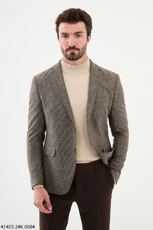 Luxe Casual Bojoni Belmonte Slim Fit Mono Collar Brown Blazer