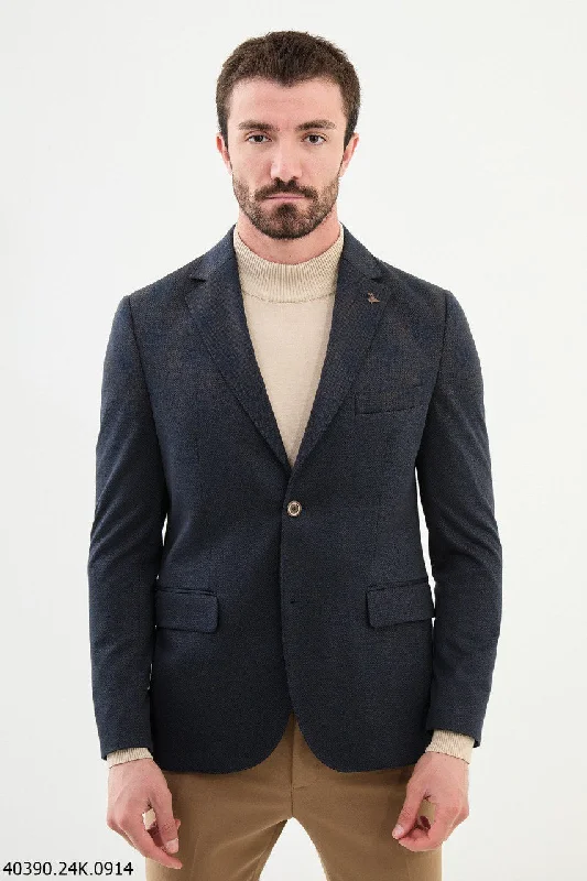 Playful Prints Bojoni Belmonte Slim Fit Navy Blue Mixed Plaid Blazer