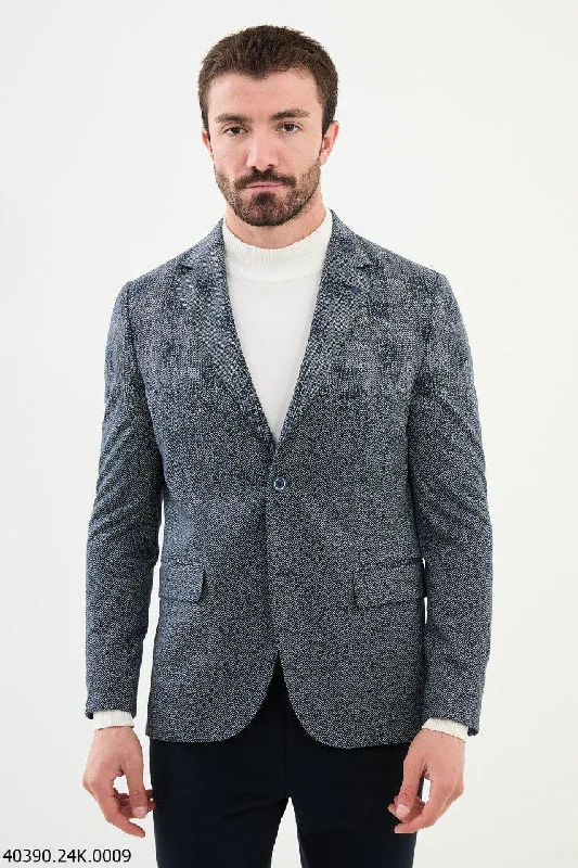 Modern Relaxed Bojoni Belmonte Slim Fit  Blue Mixed Plaid Blazer