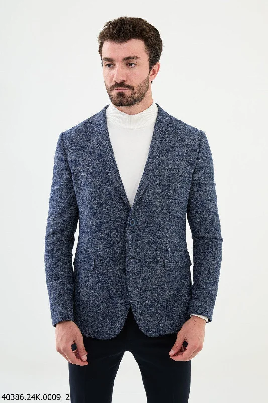 Monochrome Streetwear Bojoni Belmonte Slim Fit Navy Blue Wool Blazer
