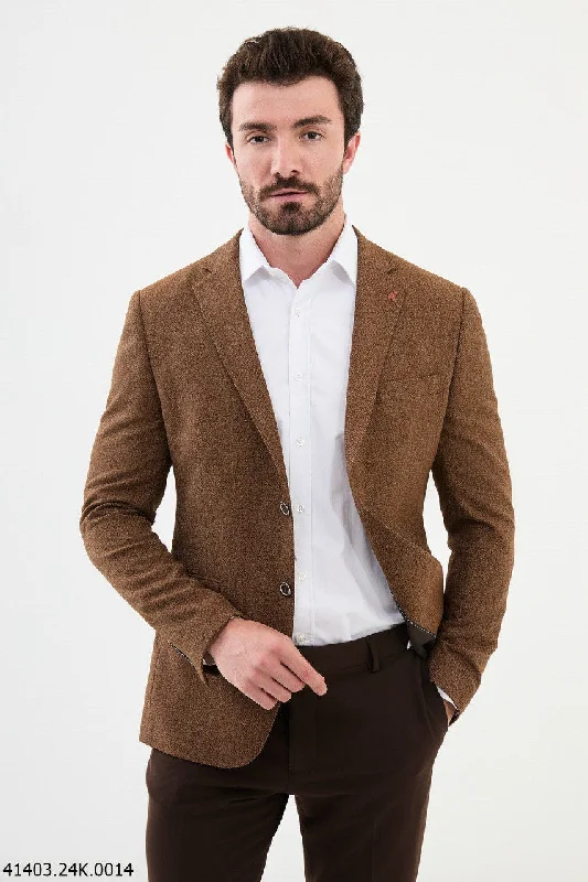 Country Style Bojoni Belmonte  Slim Fit Mono Collar Camel Blazer