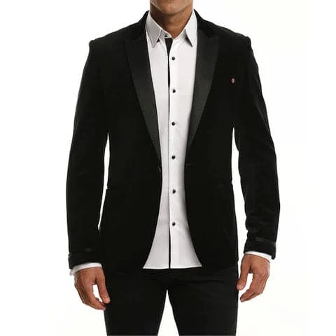Relaxed Boho Black Velvet Peak Lapel Blazer