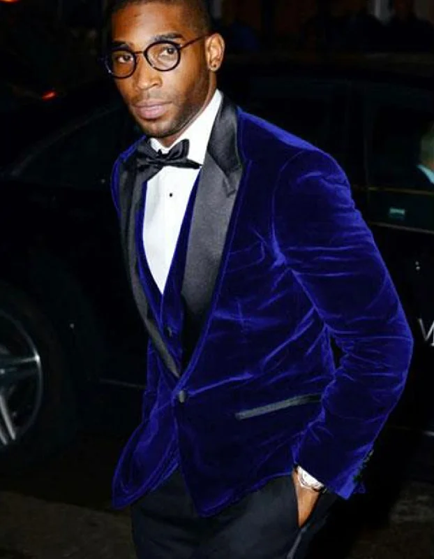 Bold Patterns Mens Designer Velvet Tuxedo in Navy