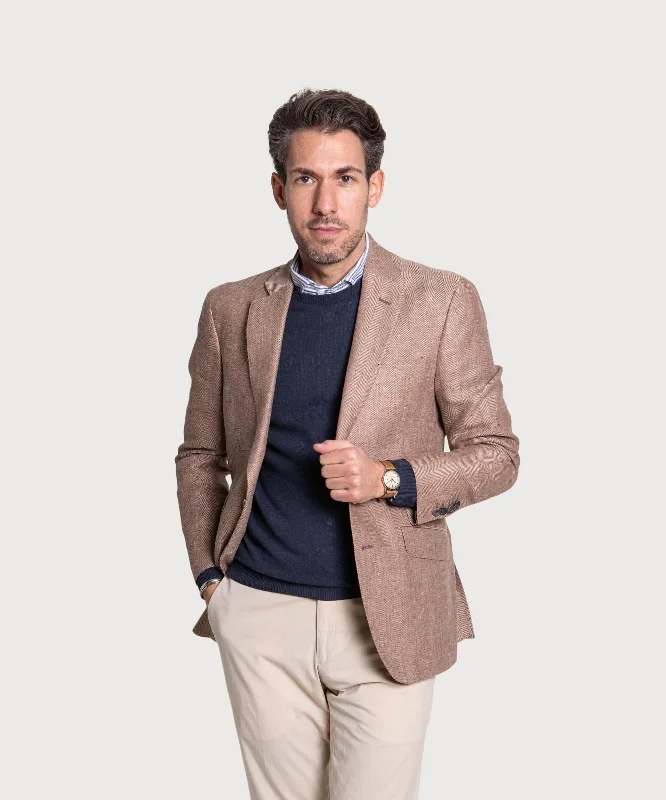 Aesthetic Casual Herringbone Linen Wool Jacket