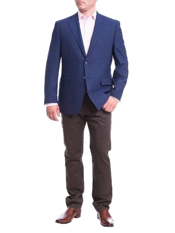 Relaxed Elegance I Uomo Mens Regular Fit Blue Textured 2 Button Wool Blazer Sportcoat Relaxed Elegance I Uomo Mens Regular Fit Blue Textured 2 Button Wool Blazer Sportcoat