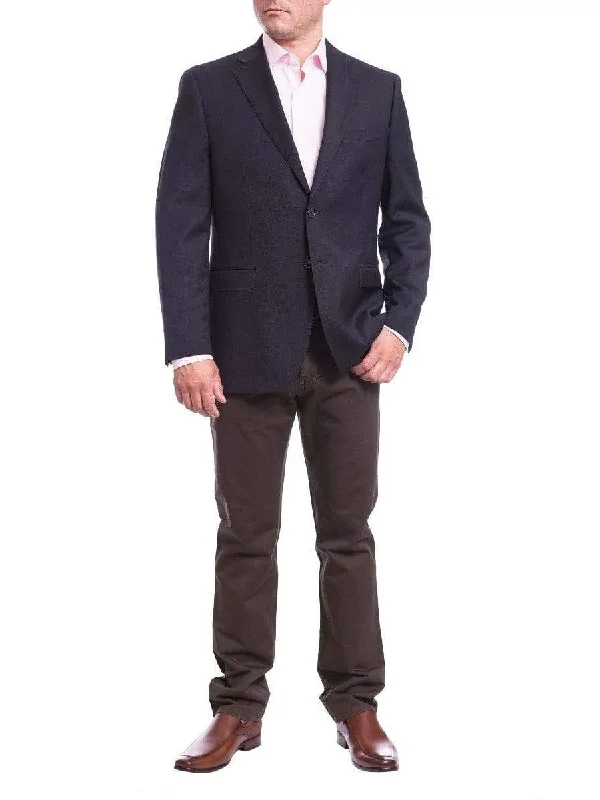 Timeless Elegance I Uomo Mens Regular Fit Navy Blue Textured 2 Button Wool Blazer Sportcoat Timeless Elegance I Uomo Mens Regular Fit Navy Blue Textured 2 Button Wool Blazer Sportcoat