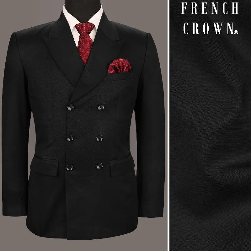 Street Goth Jade Black Subtle Sheen Wool Rich Double Breasted Blazer