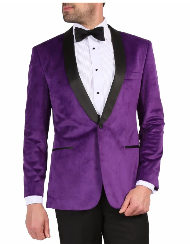 Relaxed Suiting Mens 1 Button Velvet Tuxedo Dinner Jacket in Purple