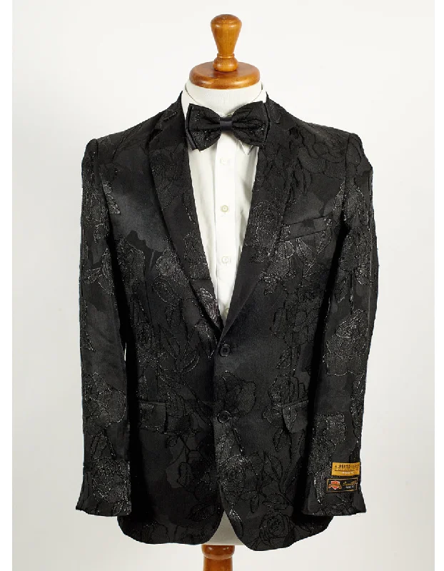 Urban Utility Mens 2 Button Shiny Black on Black Floral Paisley Prom & Wedding Blazer Urban Utility Mens 2 Button Shiny Black on Black Floral Paisley Prom & Wedding Blazer