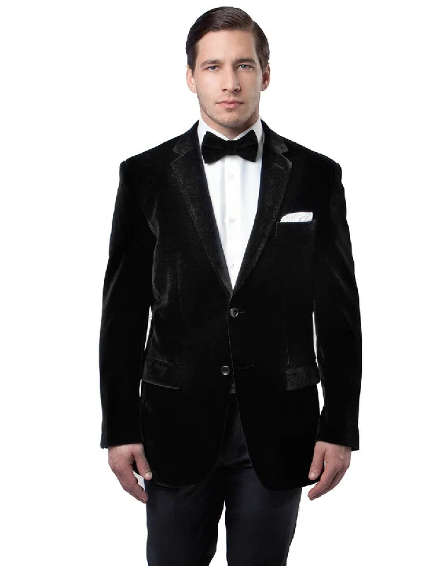 Denim Fashion Mens 2 Button Velvet Blazer in Black
