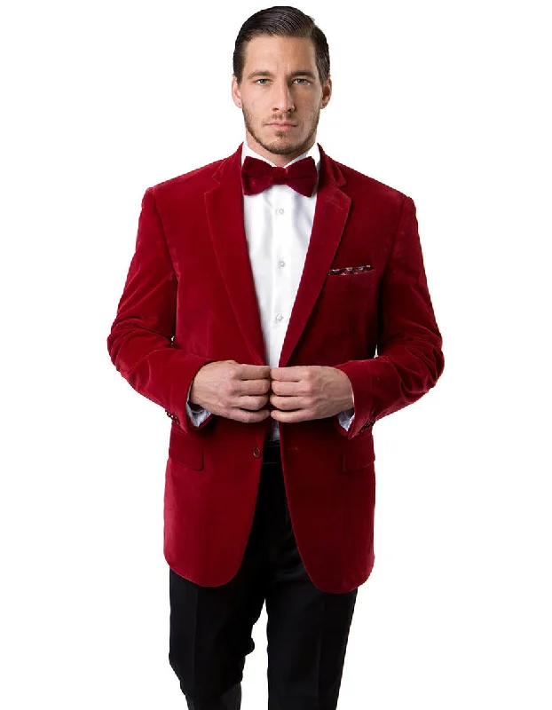 Street Goth Mens 2 Button Velvet Blazer in Red