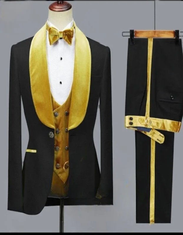 Classic Chic Mens Black Dinner Jacket - Two Toned Color Blazer - Black and Gold Sport Coat Classic Chic Mens Black Dinner Jacket - Two Toned Color Blazer - Black and Gold Sport Coat
